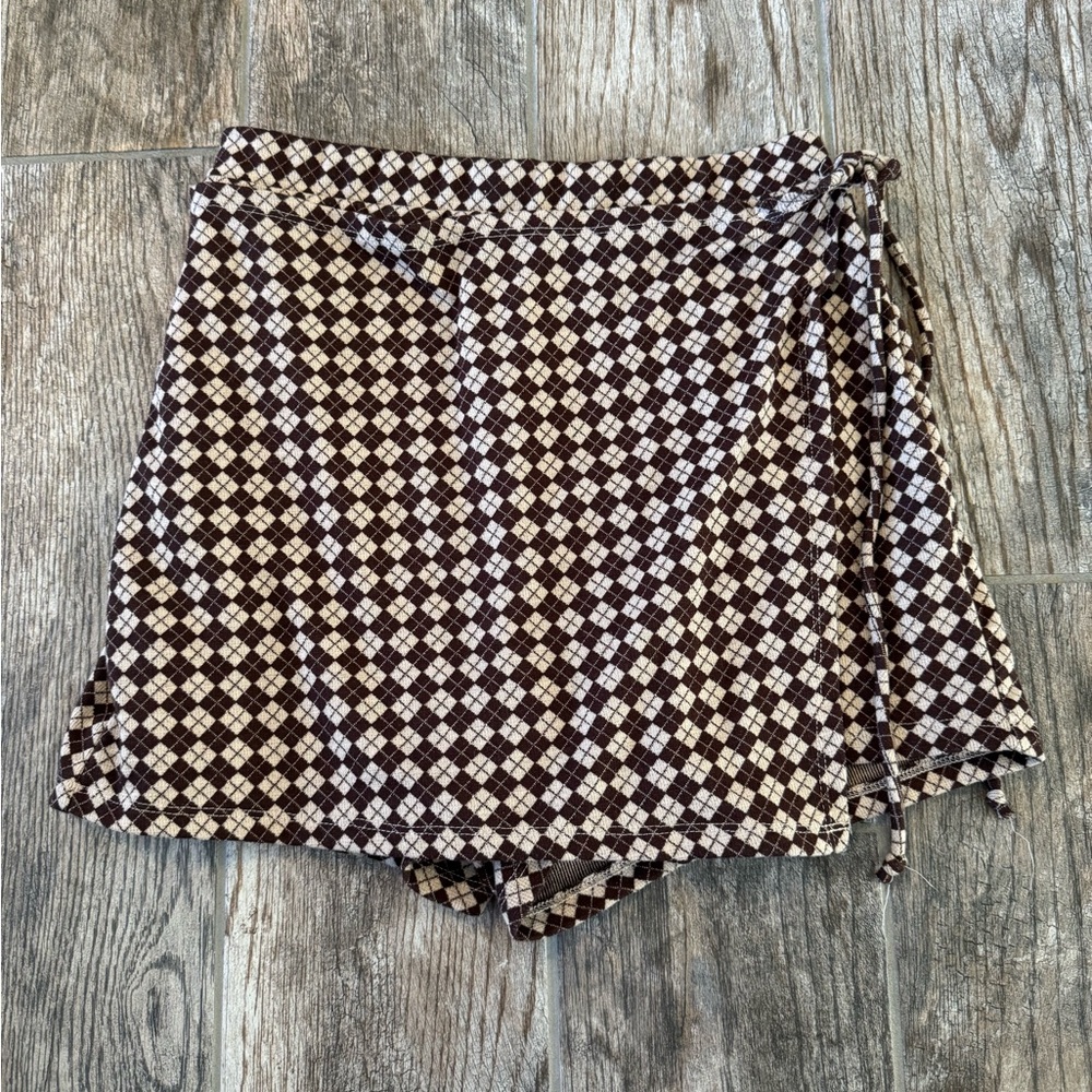 Kirious Los Angeles Brown & Cream Check Wrap Skort